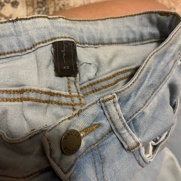 High waist wide leg flare denim jeans pants Raw Hem Valija light boho retro 90s - Picture 4 of 11